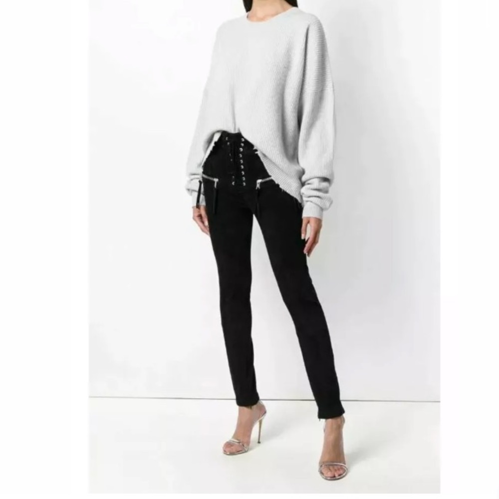UNRAVEL BEN TAVERNITI BLACK LACE UP LEATHER PANTS